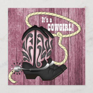 Pink Barn Wood Cowgirl Baby shower Kaart