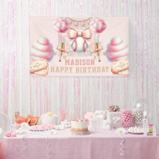Pink Baseball Happy Birthday Spandoek
