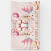 Pink Baseball Happy Birthday Spandoek (Verticaal)