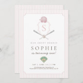 Pink Baseball Preppy Crest Premier invitation (Devant / Derrière)