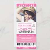 Pink Baseball Ticket Verjaardag Uitnodigingen (Voorkant)