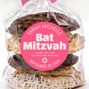 Pink Bat Mitswa Bold Typografie Cool Retro Groovy Ronde Sticker