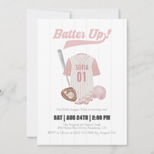 Pink Batup Baseball Invitation d'anniversaire (Devant)