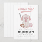 Pink Batup Baseball Invitation d'anniversaire (Devant / Derrière)