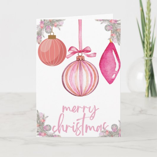 Pink Baubles Christmas Card Kaart (Voorkant)