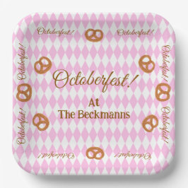 Pink Bavarian Octoberfest Pretzels Personalize Papieren Bordje