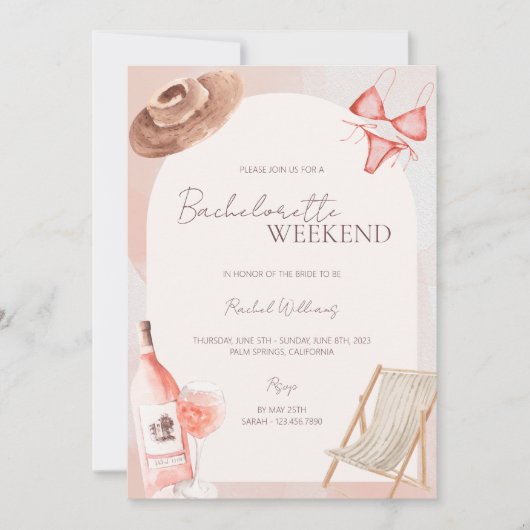 Pink Beach Bachelorette Party Invitation (Devant)