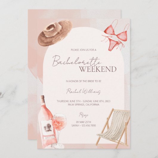 Pink Beach Bachelorette Party Invitation (Devant / Derrière)