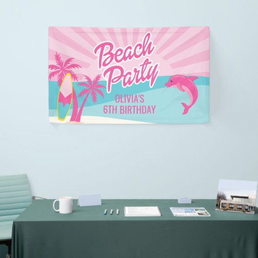 Pink Beach Birthday Poster Spandoek (Beurs)