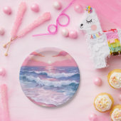 Pink Beach Ocean Shore geschilderd Papieren Bordje (Feest)