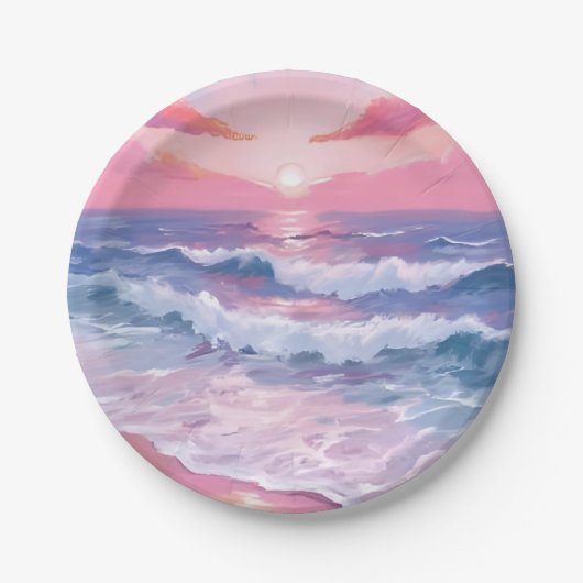 Pink Beach Ocean Shore geschilderd Papieren Bordje (Voorkant)