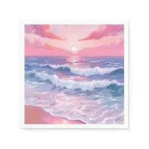 Pink Beach Ocean Shore geschilderd