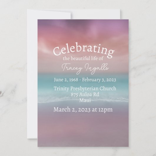 Pink Beach Sunset Celebration of Life Invitation Kaart (Voorkant)