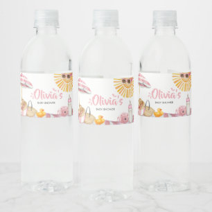 Pink Beach Zomer Baby shower Waterfles Etiket