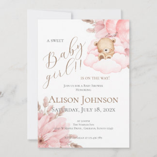 Pink Bear Baby Shower Girl invitation Kaart
