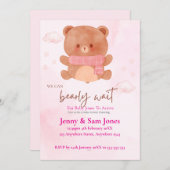 Pink Bear Baby Shower Invitation | Cute & Customis (Devant / Derrière)