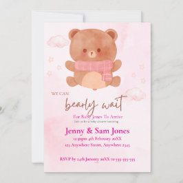 Pink Bear Baby Shower Invitation | Cute & Customis Kaart