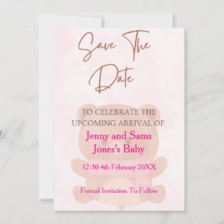 Pink Bear Baby Shower Save the Date Card | Cute &  Kaart
