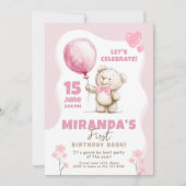 Pink Bear Birthday Bash 1st birthday Kaart (Voorkant)