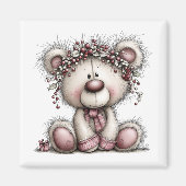 Pink Bear Christmas Berries | Christmas Magnet (Devant)