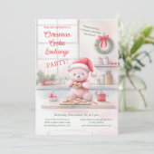 Pink Bear Christmas Cookie Exchange Invitation (Debout devant)