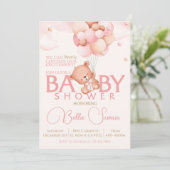 Pink Bear petite fille baby shower invitation (Debout devant)