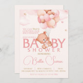 Pink Bear petite fille baby shower invitation (Devant / Derrière)