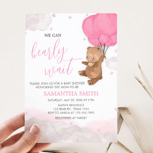 Pink Bearly Wait-Baby shower Kaart