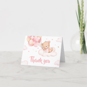 Pink Bearly Wait Clouds Baby shower Bedankkaart