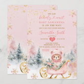 Pink Bearly Wait Winter Forest Baby shower Beer Kaart (Voorkant / Achterkant)