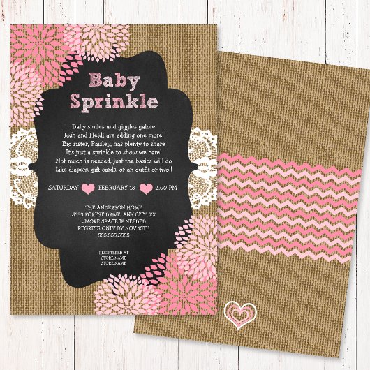 Pink bébé saupoudrer invitation burlap tableau RUS