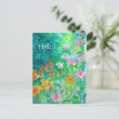 Pink Bee Balm Flower Garden Hello Briefkaart (Staand voorkant)