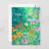 Pink Bee Balm Flower Garden Hello Briefkaart (Voorkant / Achterkant)