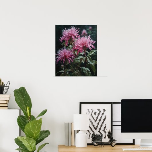 Pink Bee Balm Flowers Art Imprimer Poster (Bureau à domicile)