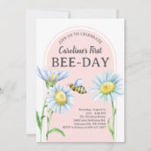 Pink Bee-Day Birthday Invitation with Daisies (Devant)