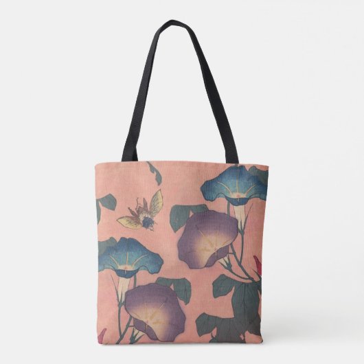 Pink Bee Flower Classic Hokusai Art Draagtas (Achterkant)
