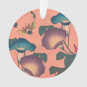 Pink Bee Flower Classic Hokusai Art Ornament