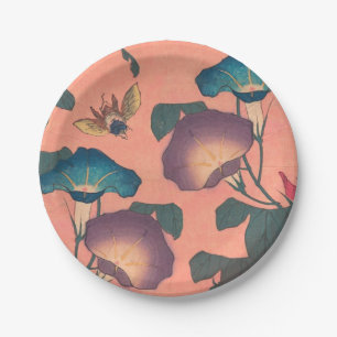 Pink Bee Flower Classic Hokusai Art Papieren Bordje
