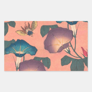 Pink Bee Flower Classic Hokusai Art Rechthoekige Sticker