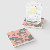 Pink Bee Flower Classic Hokusai Art Stenen Onderzetter (Zijkant)