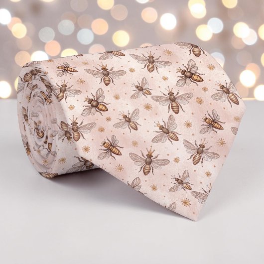 Pink Bee Pattern Custom Necktie Stropdas