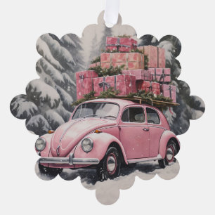 Pink Beetle Holiday Ornament & Gift Label Kaart