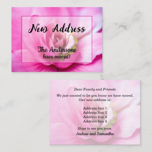 Pink Begonia Nouveau Faire-part d'adresse (Devant / Derrière)