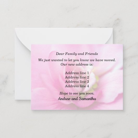 Pink Begonia Nouveau Faire-part d'adresse (Dos)