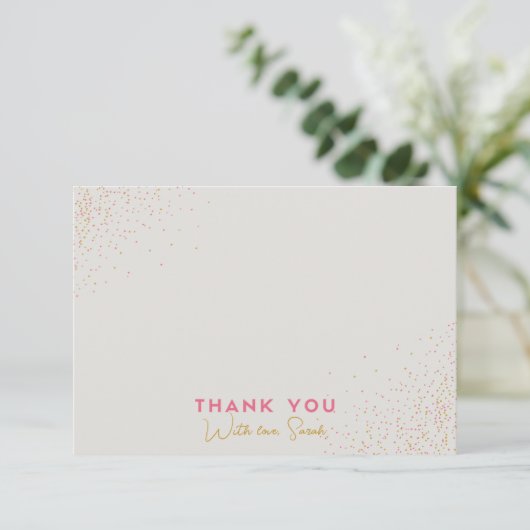 Pink Beige Minimalistic Classic Polka Dot Confetti Bedankkaart (Staand voorkant)