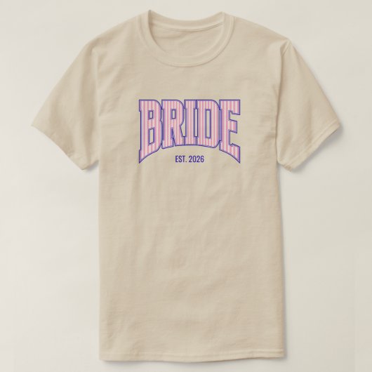 Pink + Beige Stripe Navy Varsity BRIDE T-shirt (Design voorkant)