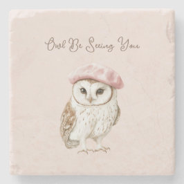 Pink Beret Brown White Owl Be Seeing You Stenen Onderzetter