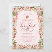 Pink Berry Eerste Verjaardag Uitnodigingen (Voorkant)