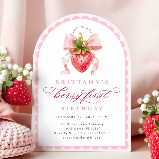 Pink Berry Invitation pour le premier anniversaire