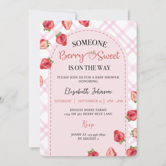 Pink Berry Sweet Baby shower Aardbei Kaart (Voorkant)